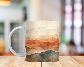 Clay Path Mug Wrap – Warm Earth Watercolor Texture Digital Design for Sublimation – Boho Minimal Mug PNG – Grounded Nature Art