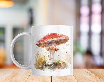 Amanita Muscaria Mushroom Mug PNG | Red Fly Agaric Forest Art | Watercolor Fungi Sublimation Wrap 11oz & 15oz