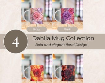 Dahlia Mug Set PNG | Floral Mug Wrap Bundle | Dahlia Flowers Sublimation Set 11oz & 15oz