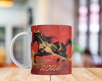 Year of the Horse Mug Wrap PNG | Chinese New Year Red Gold Horse Design | Lunar New Year Sublimation 11oz 15oz