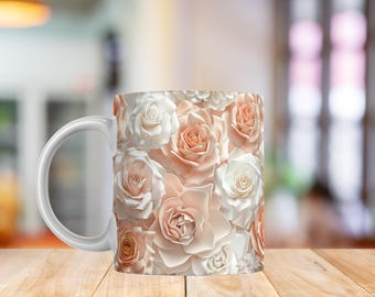Roses Rosy Mug Wrap PNG | Soft Pink Rose Floral Design | Romantic Botanical Sublimation Mug 11oz & 15oz