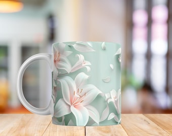 Lilies Mug Wrap PNG | Elegant Lily Floral Design | Botanical Flower Sublimation Mug 11oz & 15oz