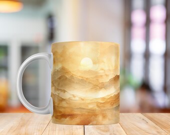 Grounded Light Mug Wrap – Warm Earth Watercolor Glow Digital Design for Sublimation – Boho Grounding Mug PNG – Mindful Nature Art