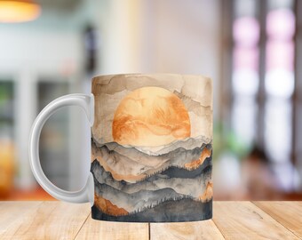 Inner Mountain Mug Wrap – Abstract Earth Watercolor Mountain Digital Design for Sublimation – Grounded Boho Mug PNG – Mindful Strength Art