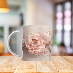 3D Peony mug Peony Mug Wrap PNG – 3D Pink Peonies Sublimation Design | Realistic Floral Mug Art for 11oz 15oz | Printable Vintage Flower Cup