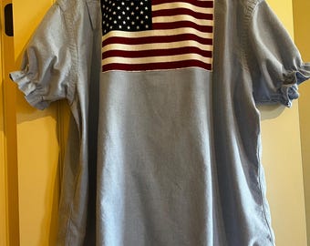 FLAG reworked ruffle collar upcycled polo button down shirt