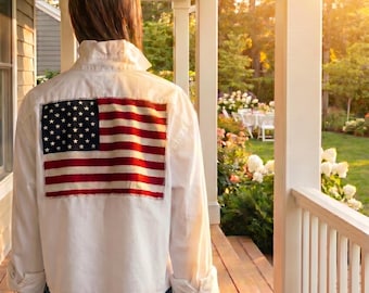 FLAG Ralph Lauren Polo reworked ruffle collar upcycled polo button down shirt cropped