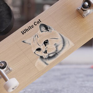 Witte kat, gepersonaliseerd huisdierportret, transparante sticker, waterbestendig vinyl, autobumper/raam, laptop, terug naar school, GRATIS VERZENDING