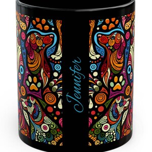 Personalized Dog Mug, Stylized Abstract Illustration, Custom Ceramic Coffee Cup - Holiday Gift for Dog Mom or Dad, Unique Christmas Present