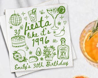 Custom Fiesta Birthday Napkins, Personalized Margarita Party Decor, Tequila Cocktail Napkins, Mexican Theme Party Favors