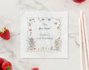 Custom Tea Party Napkins, Vintage Floral Teacup Decor, Personalized Garden Party Cocktail Napkin, Watercolor Bridal Shower