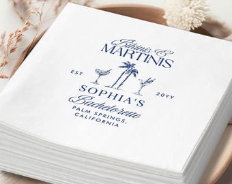 Custom Bikinis and Martinis Napkins, Palm Springs Bachelorette, Pool Party Cocktail Napkin, Summer Beach Girls Trip Decor