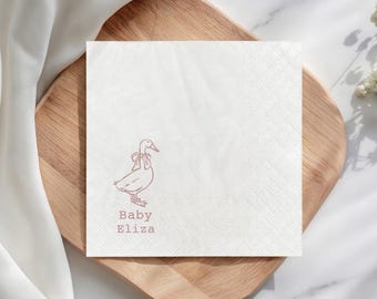 Custom Duck Baby Shower Napkins, Coquette Bow Duckling Cocktail Napkin, Personalized Gender Reveal Favors, First Birthday Decor