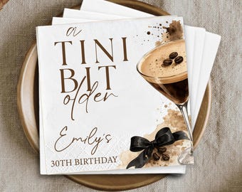 Custom Espresso Martini Napkins, A Tini Bit Older Birthday Decor, Coquette Bow Cocktail Napkin, Coffee Party Favor