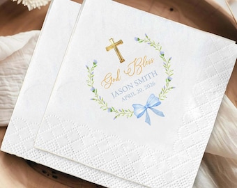 Personalized Baptism Napkins, Custom Christening or First Communion Paper Napkins, God Bless Napkins for Religious Celebrations