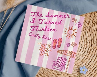 The Summer I Turned Custom Napkins, Pink Cabana Stripe Beach Birthday Decor, Preppy Pool Party Favors, Teen Cocktail Napkins