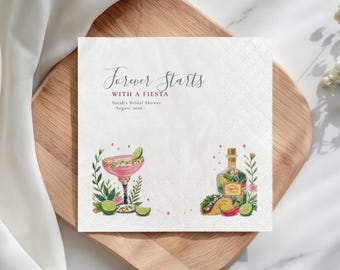 Forever Starts With A Fiesta Napkins, Custom Margarita Bridal Shower Cocktail Napkin, Taco Tequila Party Decor, Personalized Favors