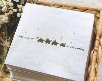 Cute Turtle Parade Birthday Napkins, Custom Kids Birthday Decor, Little Turtle Party Supplies, Animal Theme Birthday, Personalized Napkin