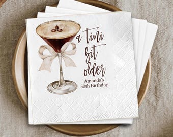 Custom Espresso Martini Napkins, A Tini Bit Older Birthday Decor, Coquette Bow Cocktail Napkin, Girls Night Party Favors