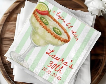 Custom A Tajini Bit Older Napkins, Spicy Margarita Birthday Decor, Fiesta Cocktail Napkin, Personalized Jalapeno Party Favor