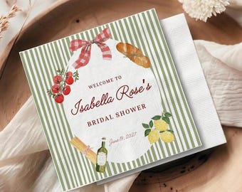 Italian Bridal Shower Napkins, That's Amore Custom Cocktail Napkin, Rehearsal Dinner Decor, Pasta Party Tuscan Theme