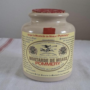 Vintage French Stoneware Mustard Pot - Meaux Mustard Pommery Jar - Large Stoneware Ceramic - Farmhouse Kitchen Decor - Made in France