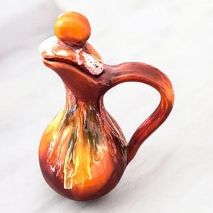 Vintage Vallauris Fat Lava Pitcher with Stopper - 24cm Brown Glazed Ceramic - Mid Century French Art Pottery Retro 1960s Home Decor Signed
