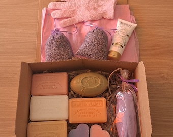 Luxury Provence Spa Gift Box - Personalized French Soap Set | Lavender, Hand Cream & Exfoliating Glove - Handmade Wellness Box MARSEILLE