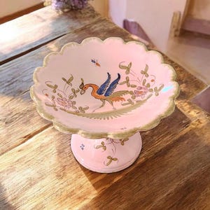 MCM Martres-Tolosane Ring Dish - French Faience Jewelry Bowl - Hand Painted Bird Decor - Tiny French Country Catchall - Signed Art Pottery