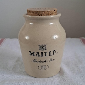 Vintage Maille Mustard Stoneware Jar - Large Ceramic Crockett - Authentic French Kitchen Decor - Dijon Mustard Collectible - Made in France