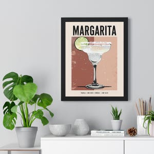 Margarita Cocktail Wall Art - Vertical Framed Poster for Kitchen or Bar Cart, Modern Tequila Drink Recipe Print, Lime Home Decor
