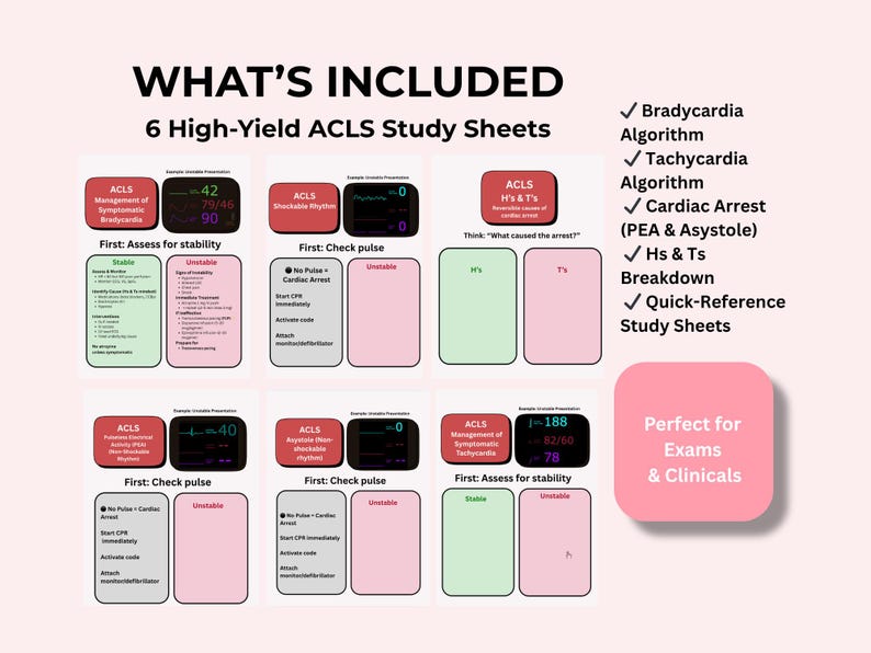 ACLS Algorithms Study Guide Bundle, Nursing Review (PDF Download) - Etsy