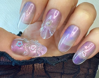Kawaii Jelly Cat-Eye Press-On Nail Set