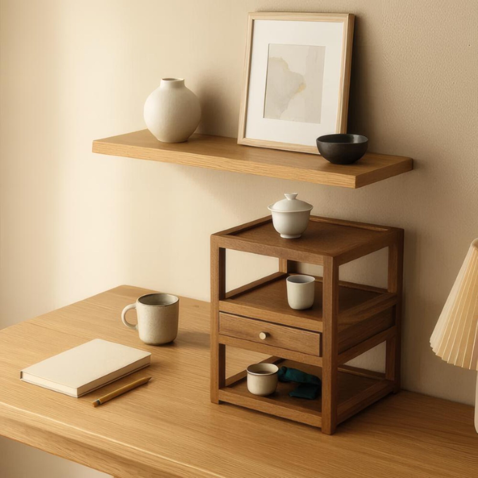 Walnut Wood 3-tier Tea Set Display Shelf With Drawer - Etsy