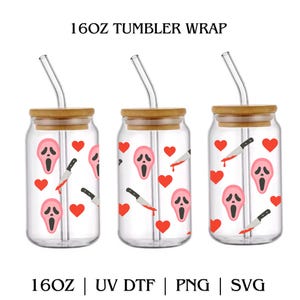 Pink Ghost face Horror Slasher SVG PNG Sublimation Cup Wrap 16oz tumbler Libbey