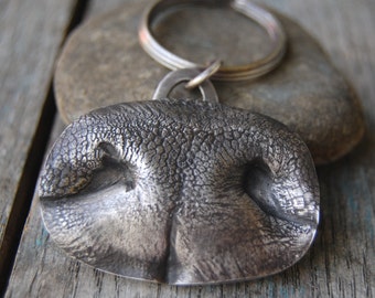 Custom Sterling Silver LARGE Dog Nose Print Keychain - Key Chain