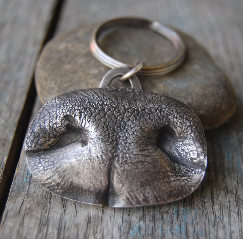 Custom Sterling Silver LARGE Dog Nose Print Keychain Key Etsy