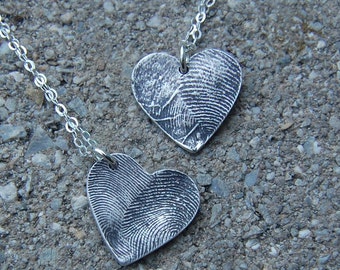 Your Own Custom Silver Double Fingerprint Heart with Sterling Chain