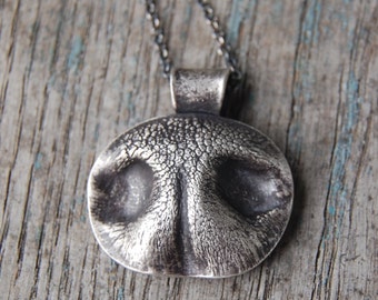 MEDIUM Custom Silver Dog Nose Print Necklace - Sterling Rolo Chain - Personalized to Your Pet