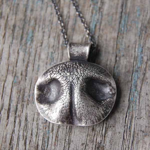 MEDIUM Custom Silver Dog Nose Print Necklace - Sterling Rolo Chain - Personalized to Your Pet