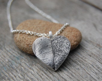 Customized Fine Silver Paw Pad and Fingerprint Heart Necklace