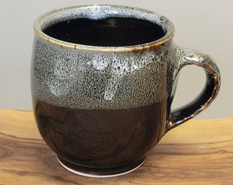 Handmade Pottery Coffee Mug in Black and White Speckles - Ceramic Farmhouse Style Decor Cup with Handle