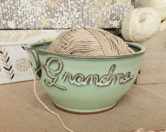 Personalized Yarn Bowl in Soft Green Finish Custom Pottery MADE TO ORDER
