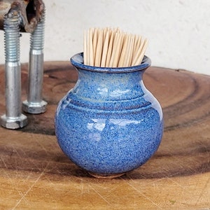 Miniature Pottery Pick Dispenser Cup - Charcuterie Board Accessories for Display - Toothpick Holder for Appetizers - Farmhouse Decor Blue
