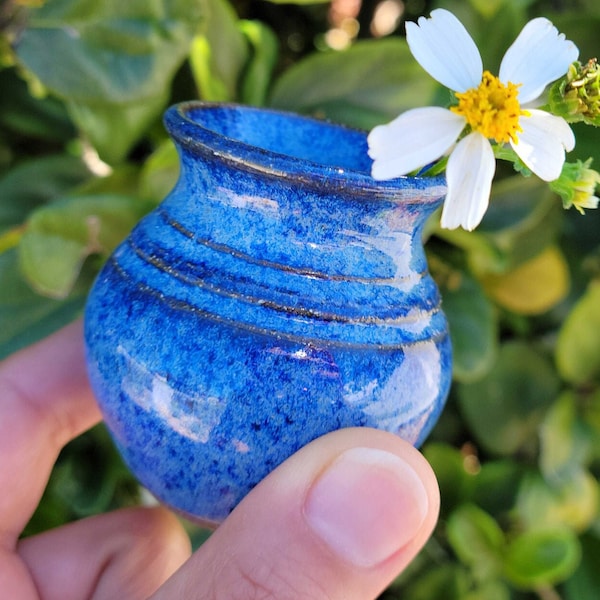 Unique Mini Handmade Mommy Pot Pottery w Poetry Card - Keepsake Miniature Flower Vase for Mom - Blue