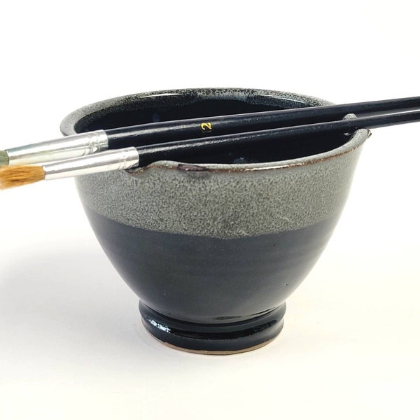 Painters Watercolor Bowl with Brush Rest in Black White Speckle
