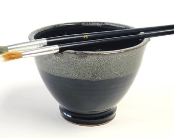 Painters Watercolor Bowl with Brush Rest in Black White Speckle