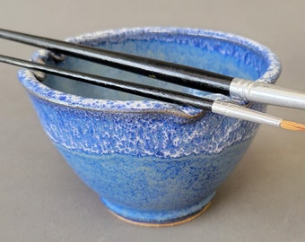 Paint Watercolor Rinse Bowl with Brush Rest Paintbrush Stand for Painters Artist Studio Craft Room Cup Blue White Speckled