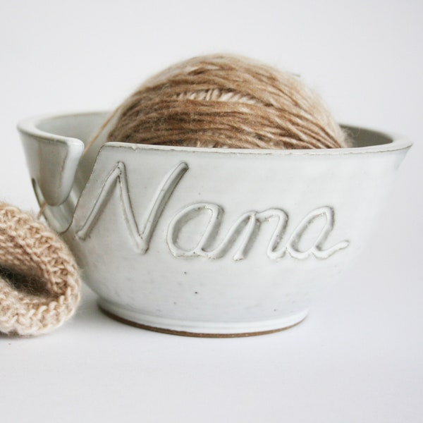 Personalized Custom Script Name Yarn Bowl Customized Ceramic Pottery Holder Knit Gifts for Nana MADE TO ORDER