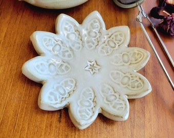 Teaspoon Flower Spoon Rest, Miniature Handmade Kitchen Counter Decor in Cream